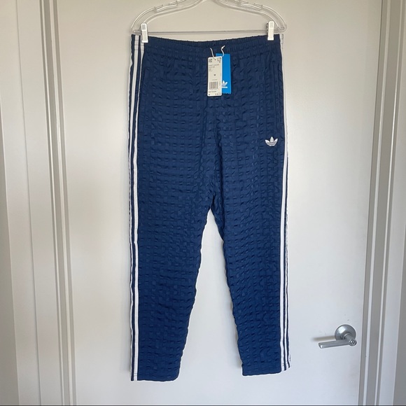 SOLD NEW w tag ADIDAS MED Banyan seersucker 3 stripe checker trackpant navy blue - Picture 3 of 12